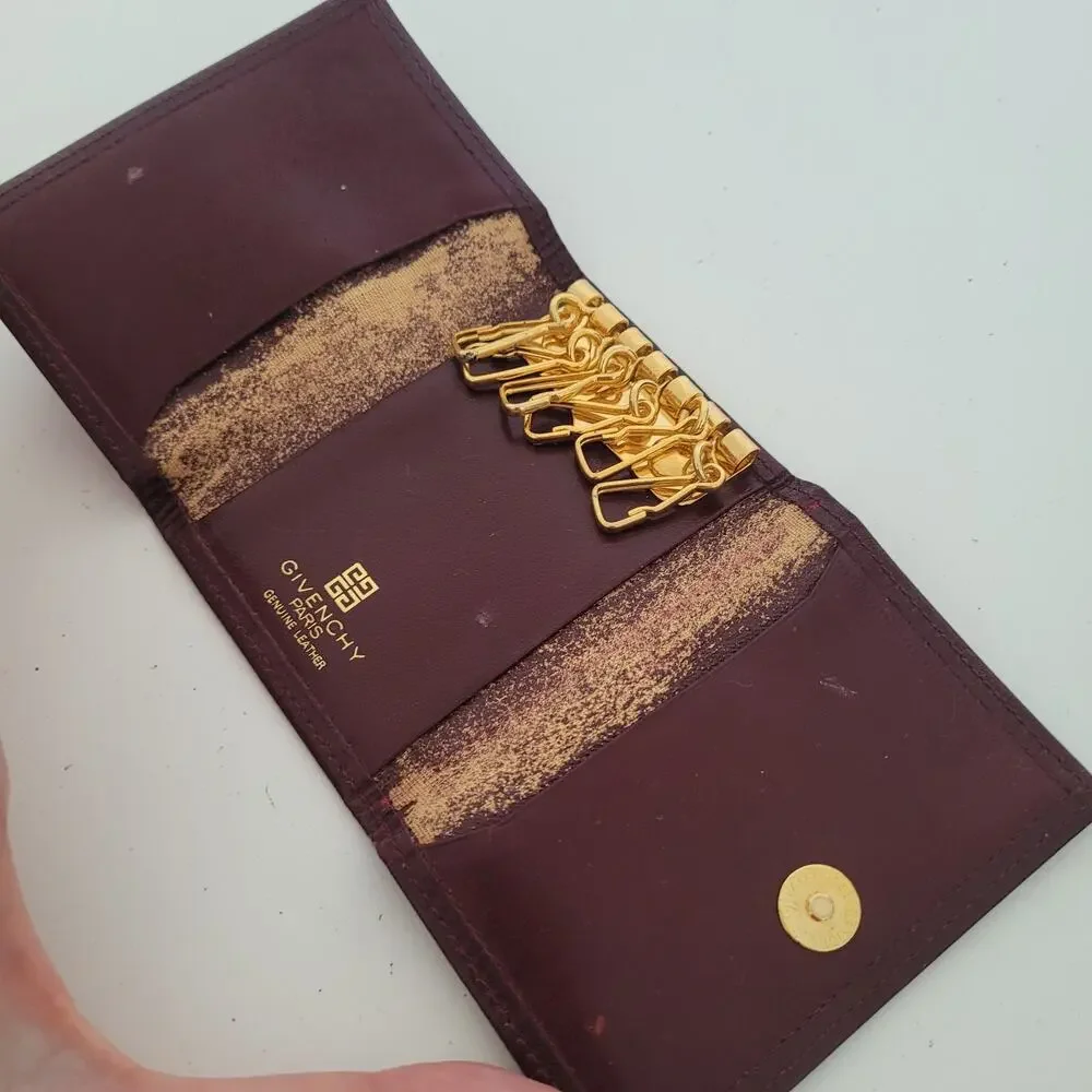 Givenchy 6 Key‎ Hooks Holder Case Wallet Red Burgundy Small Logo Leather Vintage
